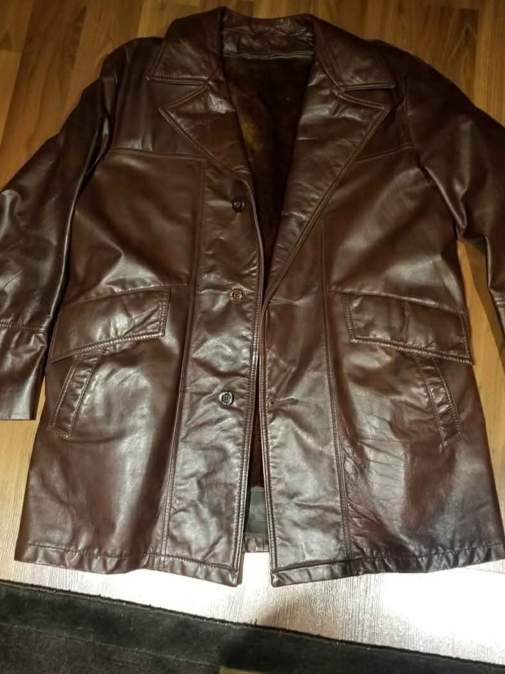 Field & Stream Men's Dark Brown Leather Pea Coat